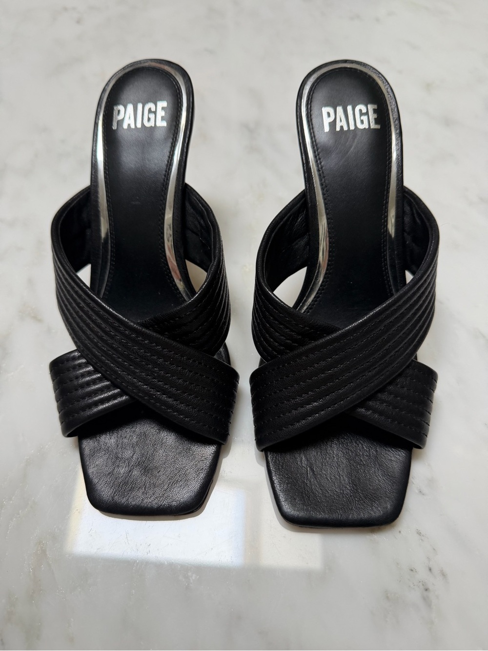 PAIGE Black Quilted Crossover Slide Mules